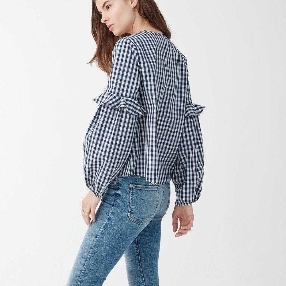 New Splendid Gingham Blouson Sleeve Top Blouse NWT Size XS - Picture 5 of 11